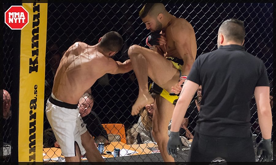 David Teymur (vänster) förlorade kvartsfinalen, men kämpade hårt som vanligt och gav allt han hade. Foto: Micha Forssberg