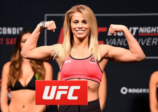 VANCOUVER, BC - AUGUST 26: Paige VanZant of the United States steps on the scale during the UFC Fight Night Weigh-in at Rogers Arena on August 26, 2016 in Vancouver, British Columbia, Canada. (Photo by Jeff Bottari/Zuffa LLC/Zuffa LLC via Getty Images)