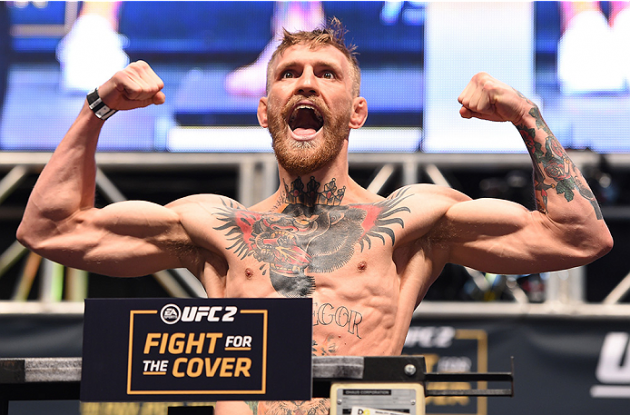 LAS VEGAS, NV - DECEMBER 11: UFC interim featherweight champion Conor McGregor of Ireland weighs in during the UFC 194 weigh-in inside MGM Grand Garden Arena on December 10, 2015 in Las Vegas, Nevada. (Photo by \{snum}\/Zuffa LLC/Zuffa LLC via Getty Images)