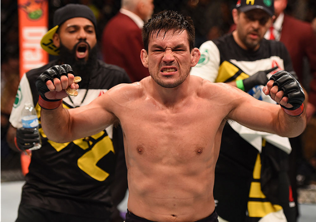 LAS VEGAS, NV - DECEMBER 12: Demian Maia of Brazil reacts to his victory over Gunnar Nelson of Iceland in their welterweight bout during the UFC 194 event inside MGM Grand Garden Arena on December 12, 2015 in Las Vegas, Nevada. (Photo by Josh Hedges/Zuffa LLC/Zuffa LLC via Getty Images) *** Local Caption *** Demian Maia