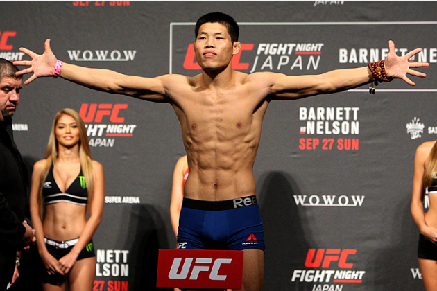 SAITAMA, JAPAN - SEPTEMBER 25: Li Jingliang during the UFC weigh-in at the Saitama Super Arena on September 25, 2015 in Saitama, Japan. (Photo by Mitch Viquez/Zuffa LLC/Zuffa LLC via Getty Images)