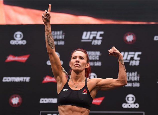 CURITIBA, BRAZIL - MAY 13: Cristiane 'Cyborg' Justino of Brazil steps on the scale during the UFC 198 weigh-in at Arena da Baixada stadium on May 13, 2016 in Curitiba, Parana, Brazil. (Photo by Josh Hedges/Zuffa LLC/Zuffa LLC via Getty Images)