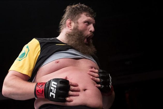 BRASILIA, BRAZIL - SEPTEMBER 24: Roy Nelson of the United States celebrates victory over Antonio Silva of Brazil in their heavyweight UFC bout during the UFC Fight Night event at Nilson Nelson gymnasium on September 24, 2016 in Brasilia, Brazil. (Photo by Buda Mendes/Zuffa LLC/Zuffa LLC via Getty Images)