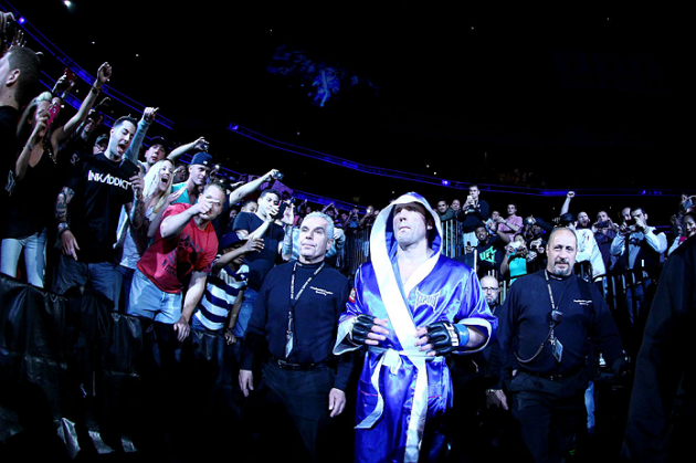 NEWARK, NJ - APRIL 27: Chael Sonnen walks to octagon before facing Jon Jones in their light heavyweight championship bout during the UFC 159 event at the Prudential Center on April 27, 2013 in Newark, New Jersey. (Photo by Al Bello/Zuffa LLC/Zuffa LLC Via Getty Images)