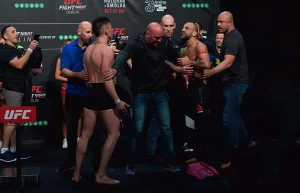 Norman Parke vs Reza Madadi handväska mmanytt kaos invägning ufc dublin foto mazdak cavian