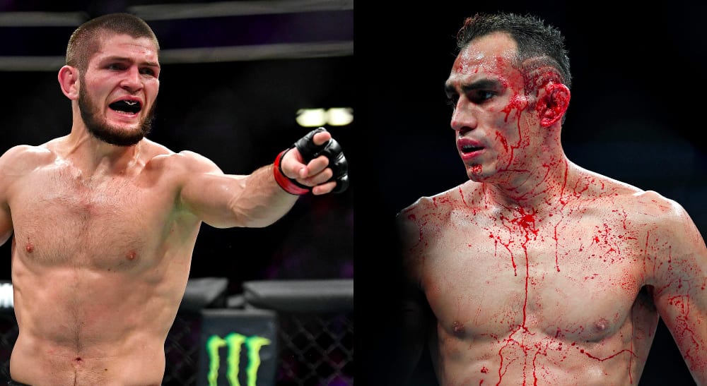 Left: UFC 229: Khabib Nurmagomedov / © Stephen R. Sylvanie-USA TODAY Sports Right: UFC 229: Tony Ferguson / © Stephen R. Sylvanie-USA TODAY Sports