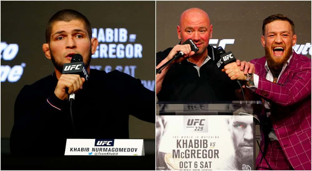 Khabib Nurmagomedov, Dana White, Conor McGregor © Noah K. Murray USA Today Sports