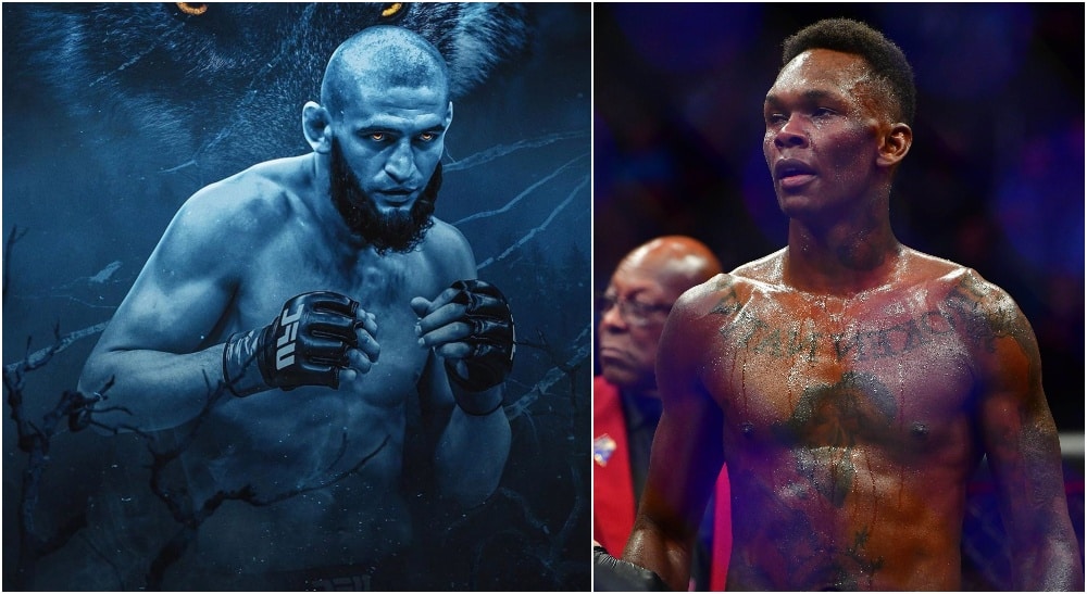 Khamzat Chimaev, Israel Adesanya (Instagram & © Stephen R. Sylvanie-USA TODAY Sports)