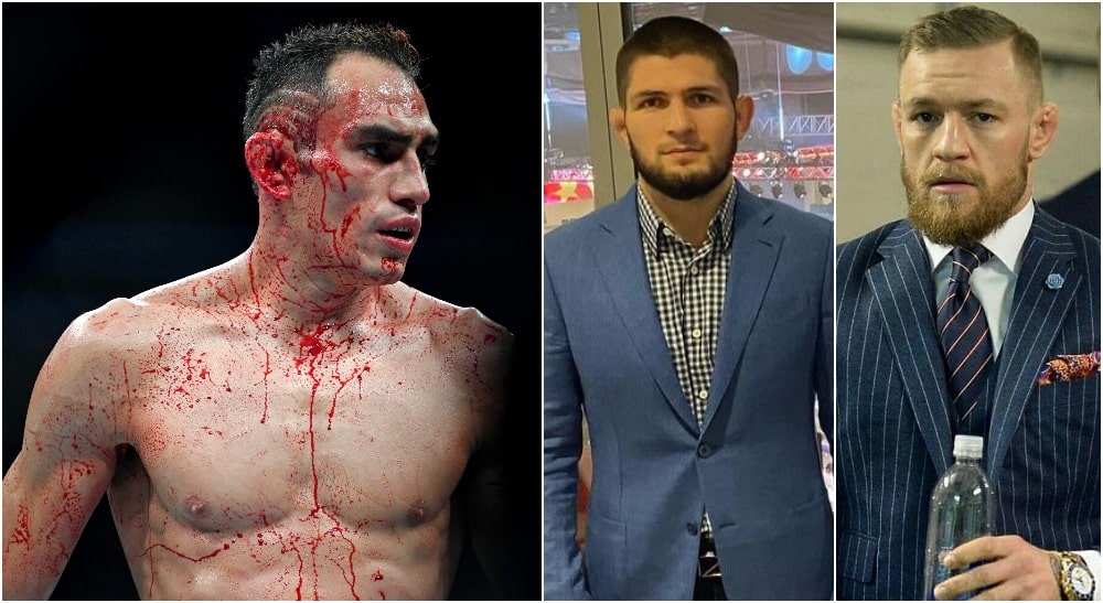 Tony Ferguson, Khabib, McGregor (© Stephen R. Sylvanie-USA TODAY Sports + IG_ khabib_nurmagomedov)