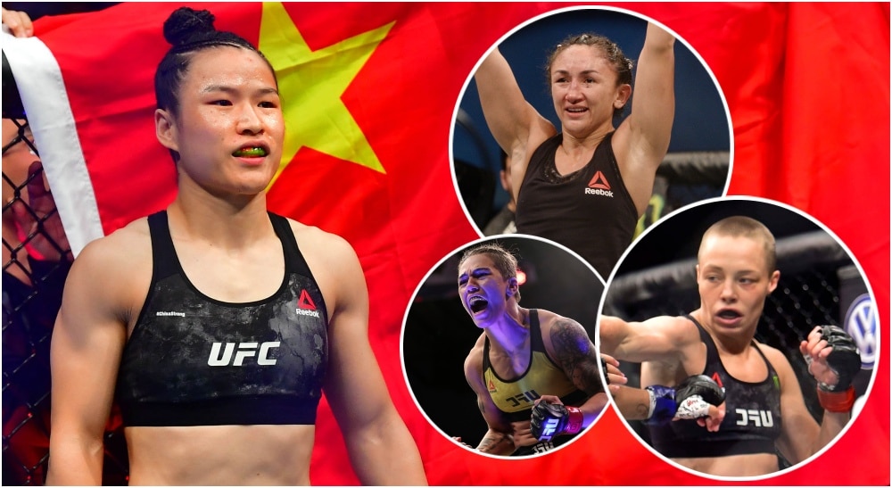 Zhang Weili Carla Esparza Rose Namajunas (© Sylvanie, © Ramirez, © Jason Silva-USA TODAY Sports)