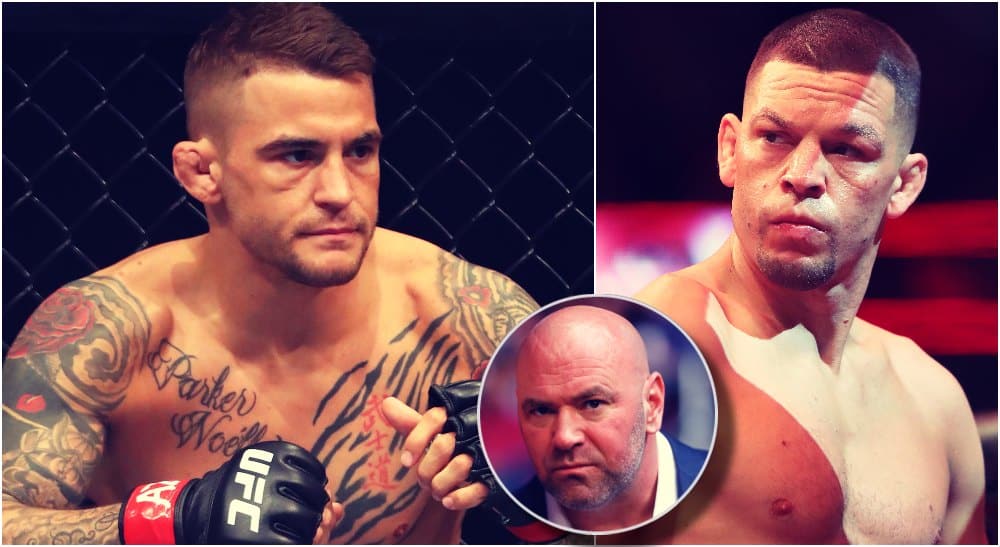 Dustin Poirier Nate Diaz (© Mark J. Rebilas, © Noah K. Murray-USA TODAY Sports)