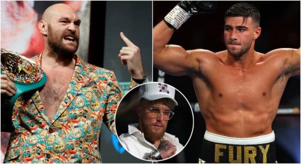 Tyson Fury Tommy Fury Jake Paul (Ethan Miller, Richard Heathcoth+© Jasen Vinlove-USA TODAY Sports)