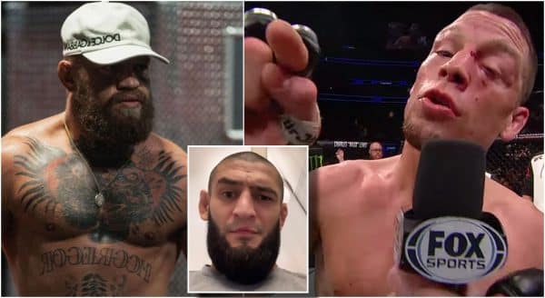 Conor McGregor Nate Diaz Khamzat Chimaev (Instagram @TheNotoriousMMA + UFC Screenshot)