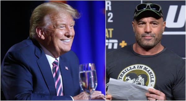 Donald Trump Joe Rogan (© Michael Chow_The Republic via Imagn +© Gary A. Vasquez-USA TODAY Sports)