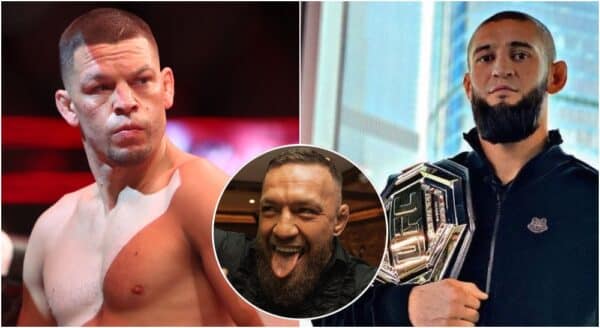 Nate Diaz Khamzat Chimaev Conor McGregor (© David Yeazell-USA TODAY Sports)