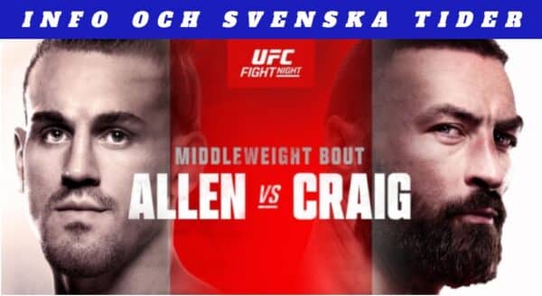 UFC Vegas 82 Brendan Allen Paul Craig svenska tider odds mmanytt mma